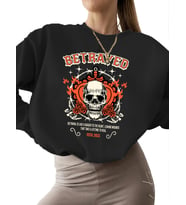 kadın Sweatshirt Sweatshirt İhanete uğramış Baskılı erkek bisiklet yaka 3 iplik şardonlu unisex (Siyah)