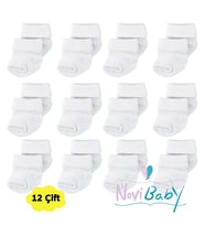 Novibaby 12'li Bambu Yenidoğan Bebek Çorap - Kız Erkek Bebek Çorabı (Beyaz)