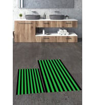 EVDEYA Dijital Baskılı Yıkanabilir Çizgili Modern İkili Banyo Halısı Paspas Klozet Takımı, KLOZET-50-KIRMIZI, (Yeşil)