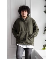 KAPŞONLU OVERSİZE POLAR ERKEK SWEATSHİRT (Yeşil)