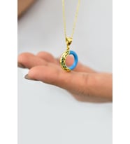 Papatya Silver 925 Ayar Gümüş Ejderha Desenli Turkuaz Simit Kolye (Altın)