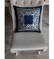 kadife / kırlent kılıfı / 40x40cm / varaklı s.deri işlemeli / 2 adet (Lacivert)