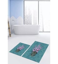 EVDEYA Baskılı Yıkanabilir Modern Çiçekli İkili Banyo Halısı Paspas Klozet Takımı, KLOZET-29-GRİ, (Mavi)
