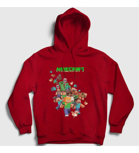 Presmono Unisex Beyaz All Minecraft Kapüşonlu Sweatshirt 28941tt (Kırmızı)