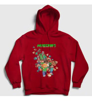 Presmono Unisex Beyaz All Minecraft Kapüşonlu Sweatshirt 28941tt (Kırmızı)