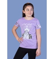 Toontoy Kız Çocuk Baskılı Taş İşlemeli Arkası Tül Detaylı Tişört (Lila)