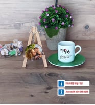 Eşe Hediye Mrs Türk Kahvesi Fincanı Ahşap Altlıklı ve Fotoğraflı Ahşap Anahtarlık Hediye Yıl Dönümü Hediyesi (Model 9)