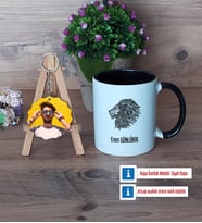 Aslan Kupa Bardak Beyaz ve Fotoğraflı Ahşap Anahtarlık Hediye (Model 11)