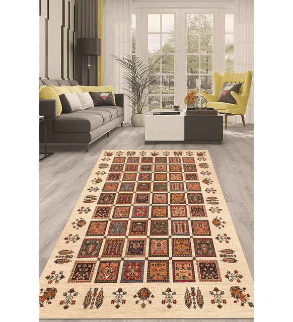 Dijital Kaymaz Taban Yıkanabilir Modern Renkli Salon Halısı Mutfak Halısı Yolluk ND-HT-643 (Bej)