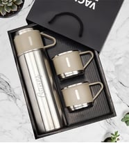 Özel Kutusunda 3 Bardaklı 500 ML Çelik Termos Seti (Gümüş)