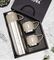 Özel Kutusunda 3 Bardaklı 500 ML Çelik Termos Seti (Gümüş)