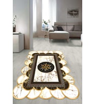 Dijital Baskılı Kaymaz Taban Yıkanabilir Lazer Kesim Salon Halısı Yolluk NLZR-SD-324 (Krem)