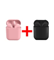 Tüm Akıllı Telefonlarla Uyumlu TWS Şık Tasarımlı I12 İkili Paket Bluetooth Kulaklık (Siyah-Pembe)