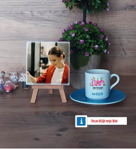 Öğretmenler Günü Hediyesi Fotoğraflı Dekoratif Taş, Ahşap Altlıklı Türk Kahvesi Fincanı Hediye (Model 5)
