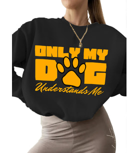 bisiklet yaka erkek Bej unisex kadın kalın Sweatshirt Köpek evcil hayvan sözleri tipografisi (Siyah)