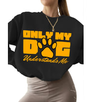 bisiklet yaka erkek Bej unisex kadın kalın Sweatshirt Köpek evcil hayvan sözleri tipografisi (Siyah)