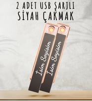Kişiye Özel 2'li Elektronik Alevsiz Renk USB Şarjlı Çakmak (Siyah)