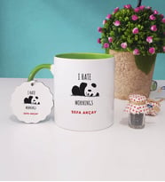 Sevimli Panda Kupa Bardak ve Anahtarlık İsme Özel Hediye (Yeşil)