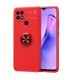Oppo A15S Kılıf Zore Ravel Yüzüklü Silikon Kılıf (Kırmızı)