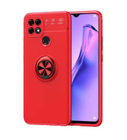 Oppo A15S Kılıf Zore Ravel Yüzüklü Silikon Kılıf (Kırmızı)