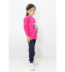 Kız Çocuk Baskılı Pijama Takımı (Fuşya)