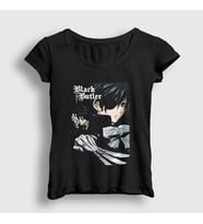 Presmono Kadın Beyaz Poster Anime Kuroshitsuji T-Shirt 131381tt (Siyah)