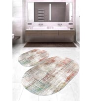 Dijital Baskılı Kaymaz Taban Yıkanabilir Oval 2'li Klozet Takımı Banyo Paspası NOKZ-HY-1284 (Çok Renkli)