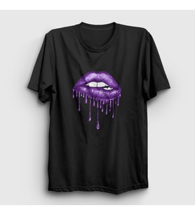 Presmono Unisex Beyaz Lips Deep Purple T-Shirt 381671tt (Siyah)