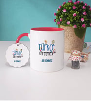 Türkçe Öğretmeni Kupa Bardak ve Anahtarlık (Kırmızı)