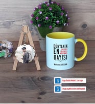 Dayıya Hediye Kupa Bardak Beyaz ve Fotoğraflı Ahşap Anahtarlık Hediye (Model 7)