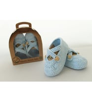 Yeni Doğan Bebek Hediyesi Patik Unisex Krem Organic Bonny Baby El Yapımı Organik Bebek Patiği (Mavi)