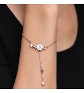 Kardelen Çiçeği Renkli Zirkon Taşlı Gümüş Bileklik (Rose)