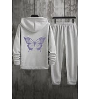 Unisex Butterfly Baskılı Eşofman Takımı (Gri)