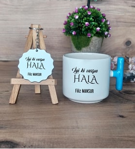 İyi Ki Varsın Hala Hediye Seti Kupa Bardak T Kulplu ve Anahtarlık Halaya Doğum Günü Hediyesi (Model 3)