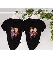 BK Gift Kişiye Özel Sevgililer Karikatürlü İkili Siyah T-shirt Seti, Sevgililer Hediye, Çift Hediyesi, Yıl Dönümü Hediyesi, Kişiye Özel Tişört (Model 16)