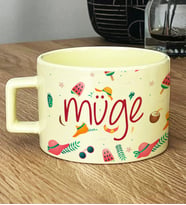 Kişiye Özel İsme Özel Hediye Pastel Fincan Yaz Temalı Desenli -2- (Sarı)