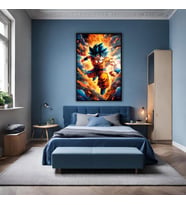 Metal Çerçeveli Temperli Cam Tablo Dragon Ball Goku Karakteri (Siyah)