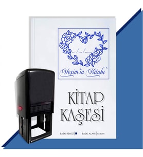 Kişiye Özel Kalp Sarmaşık 2 Tarihli Otomatik Kitap Kaşesi (Mavi)