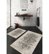 Dijital Baskılı Kaymaz Taban Yıkanabilir 2'li Klozet Takımı Banyo Paspası NDKZ-HT-607 (Krem)