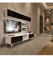 Decoraktiv Eko 5 Mdf Dvd Gold Tv Ünitesi Tv Sehpası - Parlak Beyaz (Siyah - Beyaz)