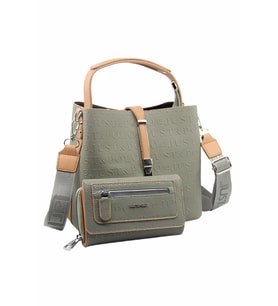 Just Polo Kilit Detaylı Kadın Kartlık ve Omuz Çanta Kombini PBU4002-1006 (Haki)