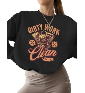 Sweatshirt erkek bisiklet yaka 3 iplik şardonlu kadın kalın Kirli i·ş - temiz stil Baskılı (Siyah)
