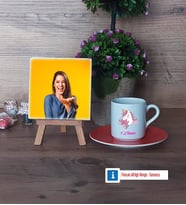 Unicorn Fotoğraflı Dekoratif Taş, Ahşap Altlıklı Türk Kahvesi Fincanı Hediye (Model 8)