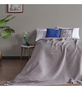 Miabella Home Çift Kişilik Kare Motifli  Desen Pike - Yatak Örtüsü (Koyu Gri)