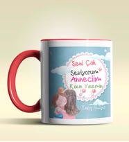 Kişiye Özel Seviyorum Anneciğim 2 Tasarımlı Pembe Kupa Bardak (Kırmızı)