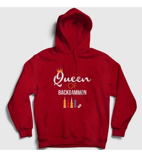 Presmono Unisex Beyaz Queen Of Backgammon Oyun Tavla Kapüşonlu Sweatshirt 418610tt (Kırmızı)