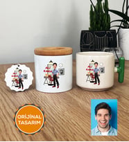 Kişiye Özel Karikatürlü Kuaför Hediye Seti T Kupa, Kalemlik, Anahtarlık Erkek Kuaföre Berbere Hediye (Yeşil)