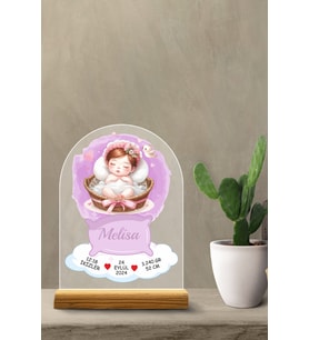 Kişiye Özel Pleksi Bebek Doğum Bilgileri, Erkek ve Kız Çocuk – Özel Tasarım Uyuyan Bebek Konsepti (Model 2)