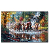 Cakapuzzle Ormanda Akarsu Şelale ve Yaban Atları  Puzzle Yapboz MDF (Ahşap) (1000 Parça)
