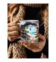 Kitaplık Kütüphane Baskılı 3D Tasarım Seramik Kupa Mug - Hediyelik Kupa Bardak (22)